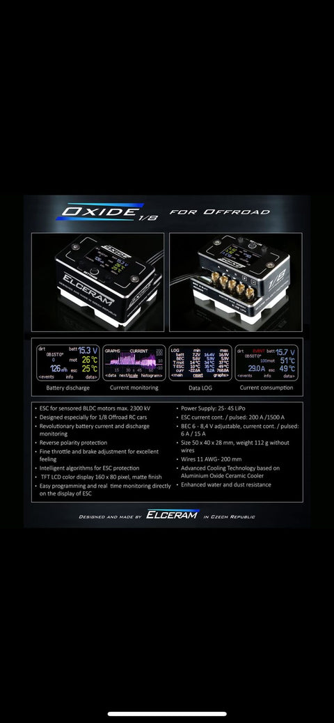 ELCERAM Oxide 1:8 G1 Competition Offroad Brushless ESC